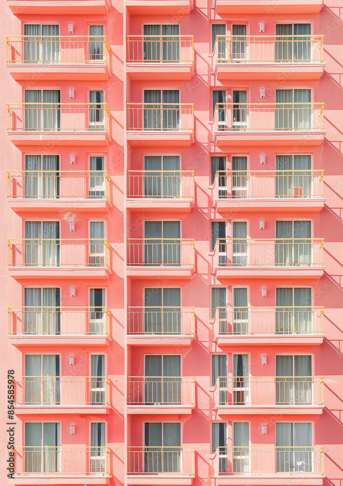 Fototapeta premium The historic building's facade features intricate brickwork and large windows