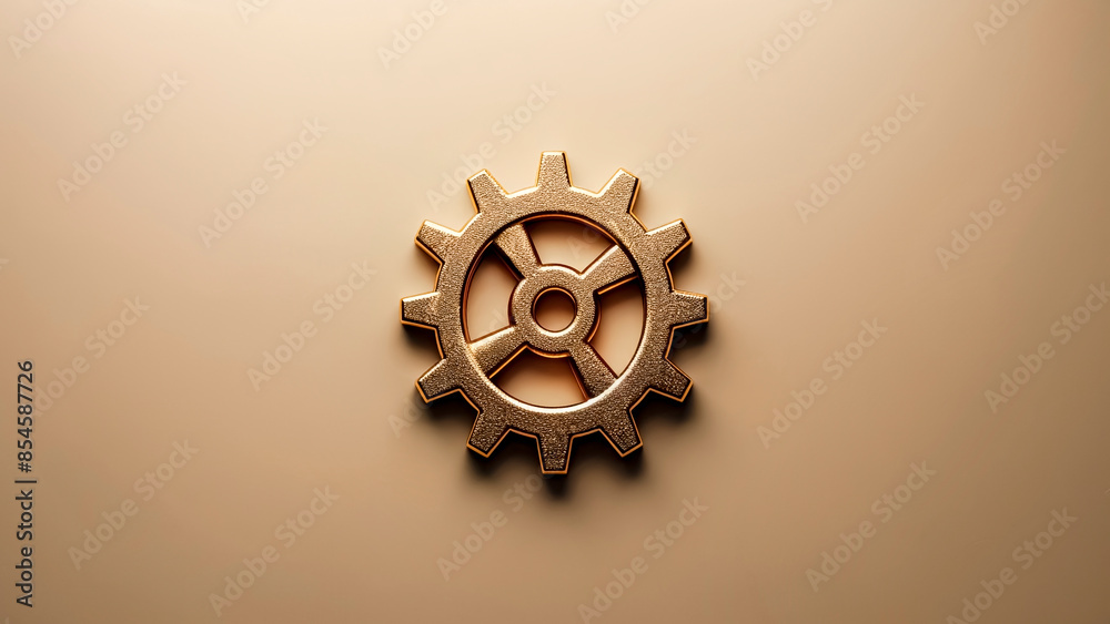 Fototapeta premium A Single Cogwheel on Golden Background. Emblem of Unity in a Cooperative. Collective Effort, Shared Vision, Community Strength.