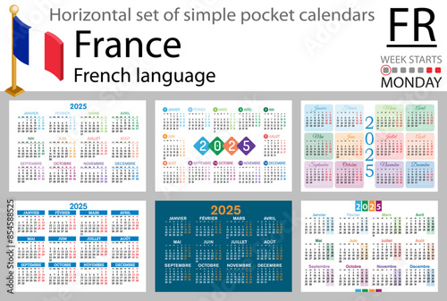 French horizontal set of pocket calendar for 2025. Week starts Monday photo