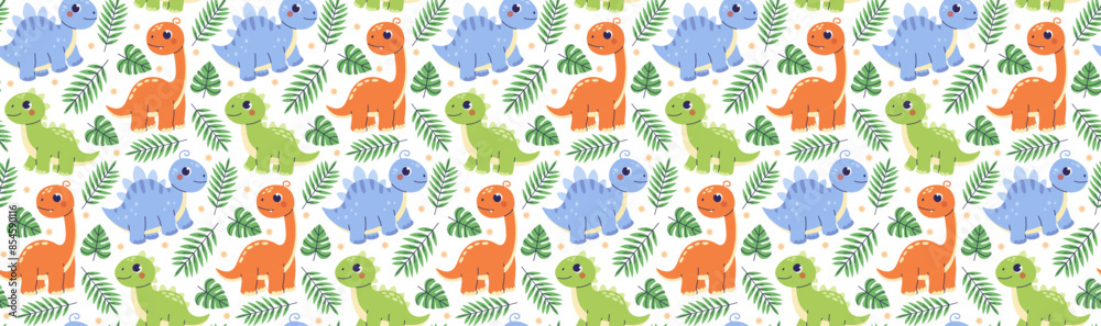 Naklejka premium Childrens dinosaurs pattern. Kid animals background