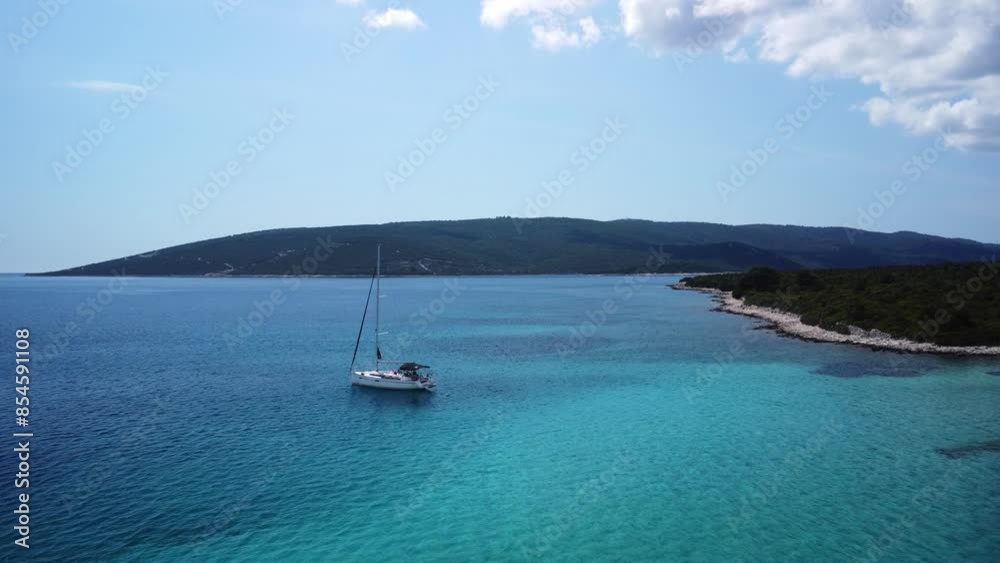 Aerial View Of Sailboat Sailing In Adriatic Sea Croatia Aerial View Of Sailboat Sailing In Adriatic Sea Croatia