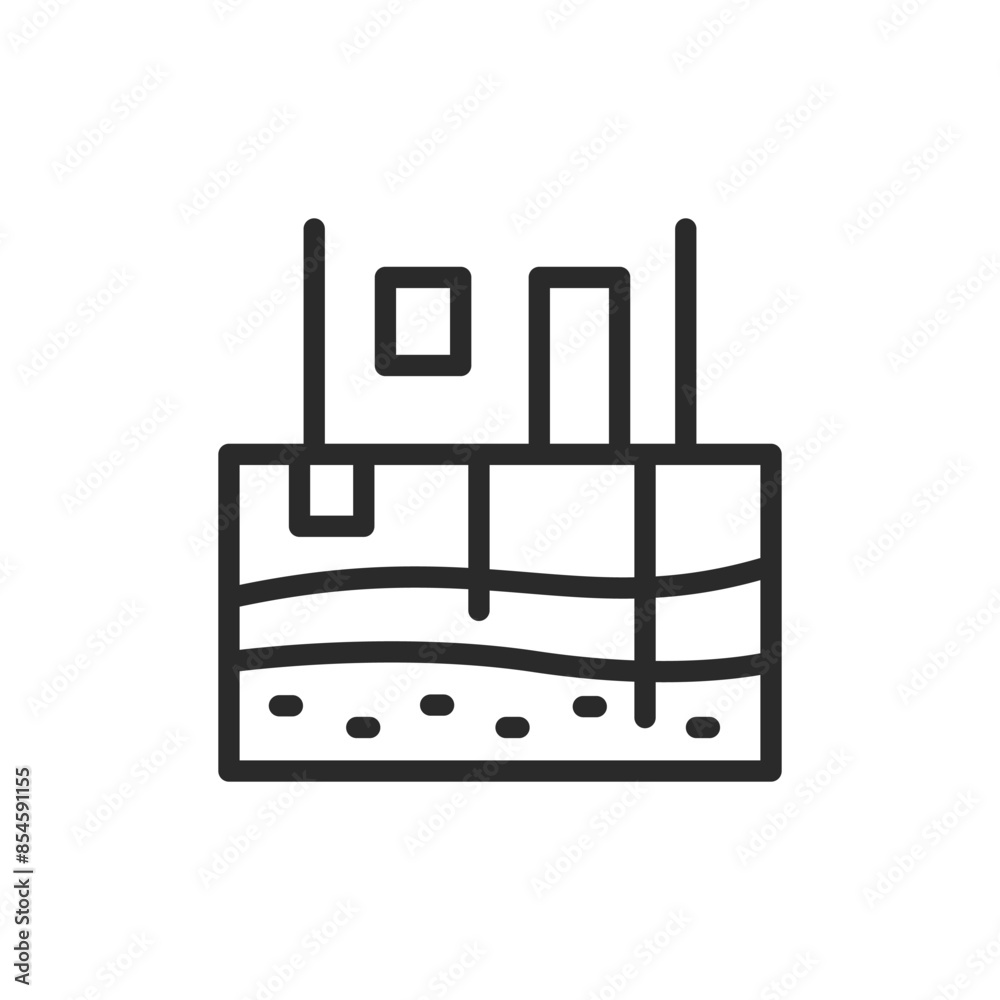 Underground utilities, linear style icon. Private house with underground utilities like septic and well. Editable stroke width. Underground utilities, linear style icon. Private house with underground utilities like septic and well. Editable stroke width.
