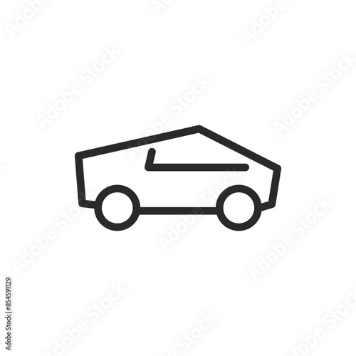 Futuristic truck, linear style icon. Side view of a futuristic truck with angular design. Editable stroke width.