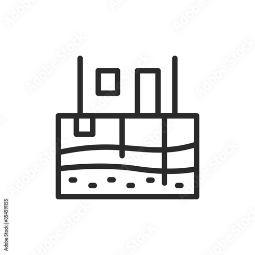 Underground utilities, linear style icon. Private house with underground utilities like septic and well. Editable stroke width.