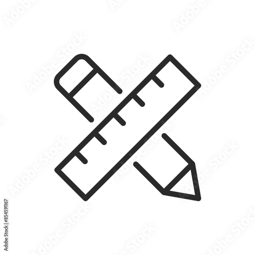 Ruler and pencil, linear style icon. Crossed ruler and pencil, measurement and drawing. Editable stroke width.