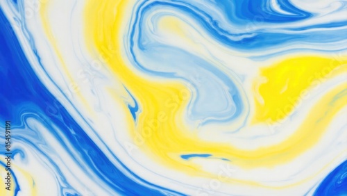 Yellow blue color with liquid fluid marbled, Abstract marbling oil acrylic paint background