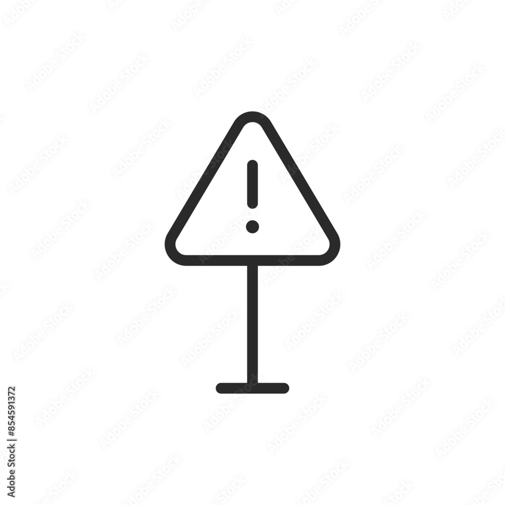 Warning sign on post, linear style icon. standalone warning sign. Editable stroke width Warning sign on post, linear style icon. standalone warning sign. Editable stroke width