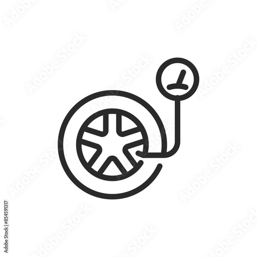 Inflate the tire. Tire pressure check, linear style icon. checking the air pressure of a vehicle tire. Editable stroke width
