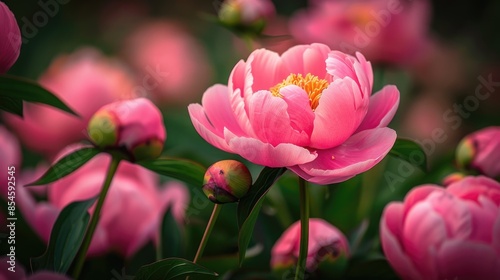 Vibrant Pink Peony Growing in a Garden