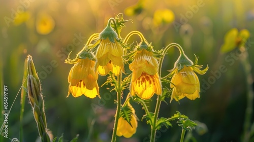 Yellow rattle flowers in full bloom captured up close photo