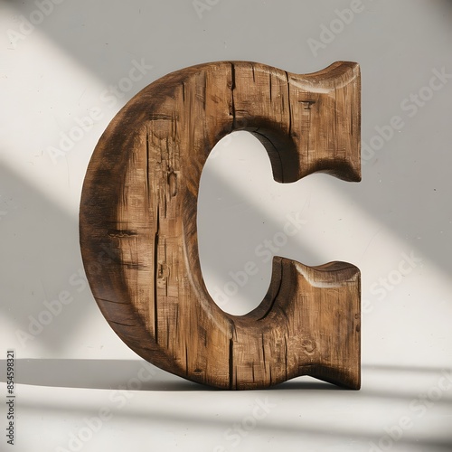 Render a 3D view of the letter C with a wood texture Ai Generate photo