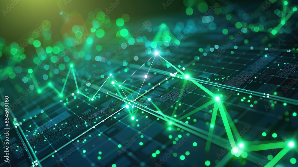 Positive Economic Data Display. Green Stock Market Growth Icons Positive Economic Data Display. Green Stock Market Growth Icons