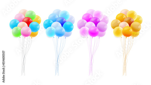 Colorful Cartoon Balloons for Birthday and Party Celebrations - Bunch of Balloons with Flat Ropes Set in Flat Vector Illustration