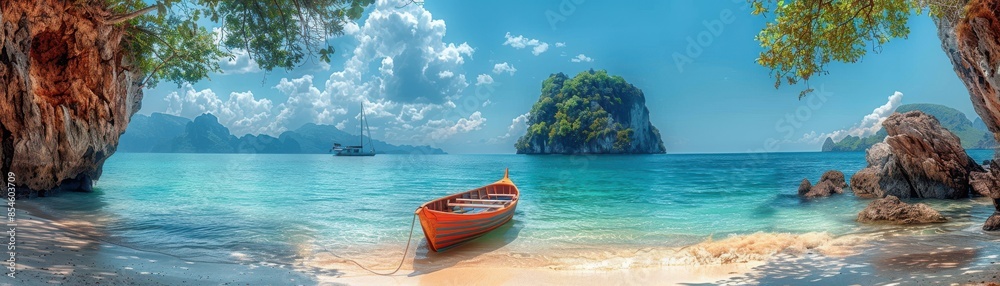 Canoe on the tropical sandy beach Canoe on the tropical sandy beach