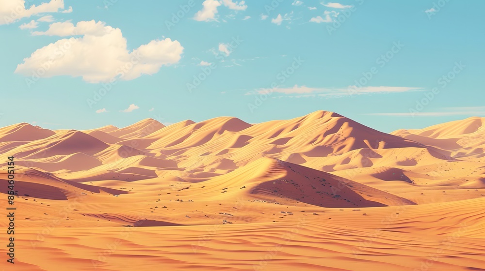 Fototapeta premium Realistic desert landscape. Beautiful view on realistic sand dunes. Made with generative ai
