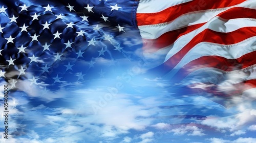 Motion effect of a waving American flag against a clean minimalistic background ideal for dynamic advertising photos and mockups with text areas
