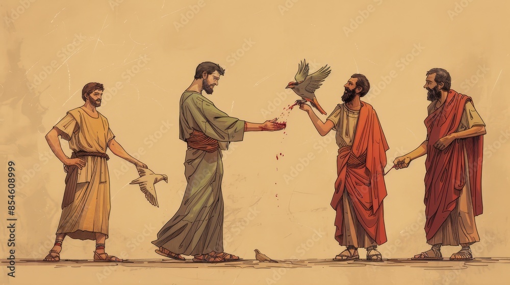 Leviticus,Cleansing from Skin Diseases,Artistic Depiction of Cleansing Ritual, Modern Scene of Sacred Purification,Christian banner