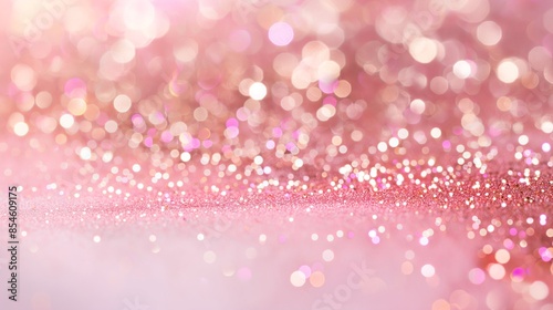 Golden pink sparkles on pink background light leakes bokeh