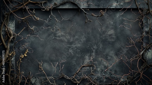 Gothic dark fantasy background framed with dry branches 