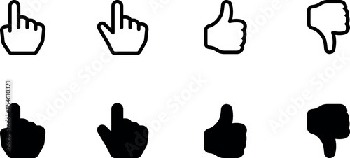 Hand Thumb Up and Hand Thumb Down Icon. Like and Dislike vote click Symbol. Flat Vector Icon Design Template Element. Palm Hand index thumbs up