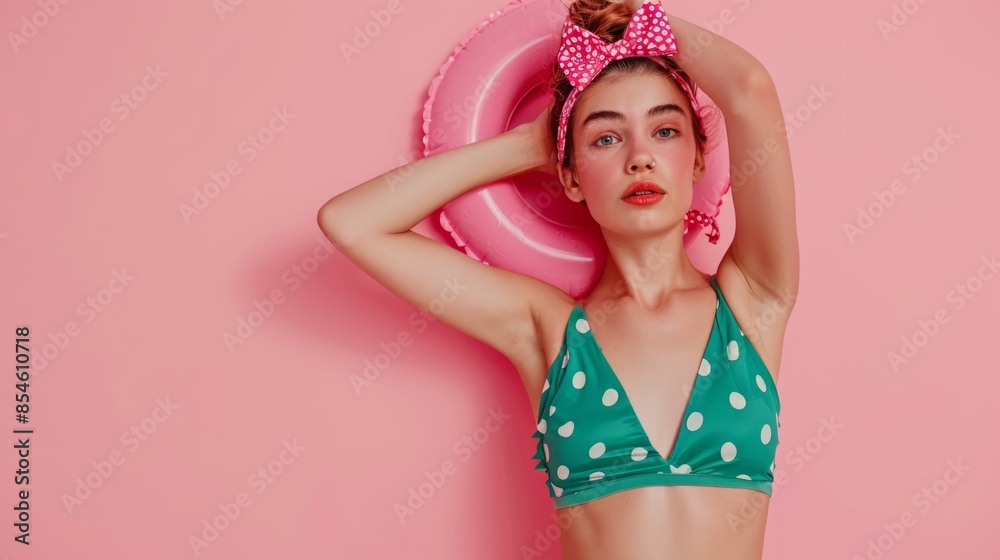 The woman in polka swimsuit The woman in polka swimsuit