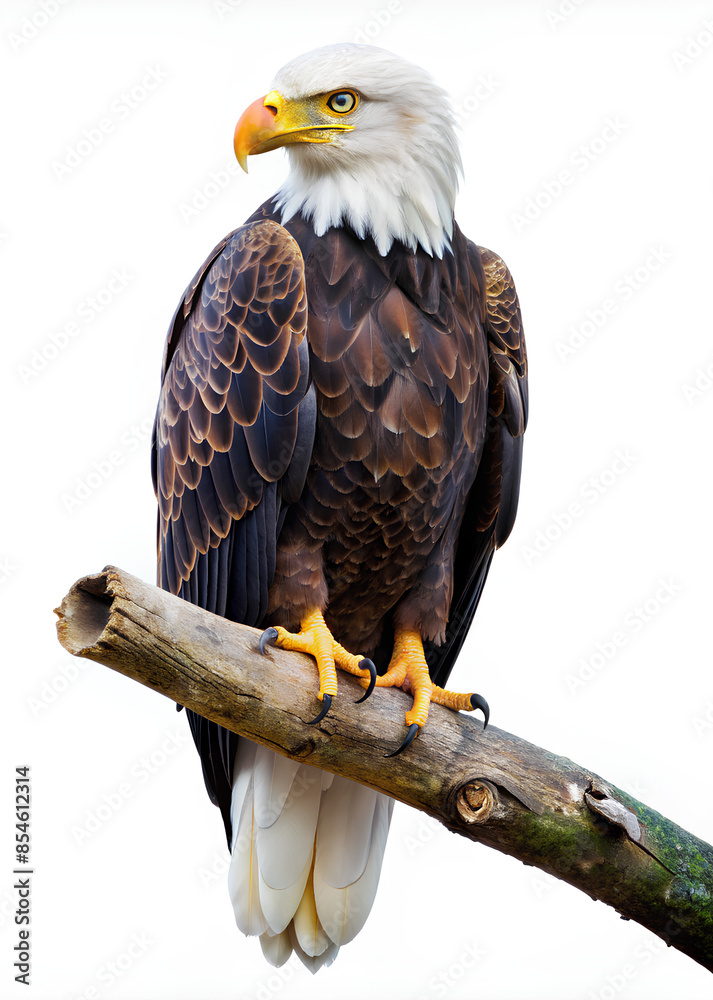Naklejka premium Bald eagle on branch, on isolated white background, Clipping path