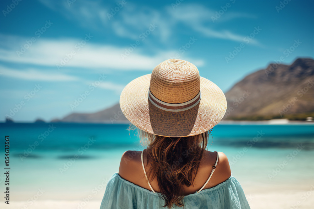 Generative AI photo of charming lovely woman on summer sea vacation beautiful nature around Generative AI photo of charming lovely woman on summer sea vacation beautiful nature around