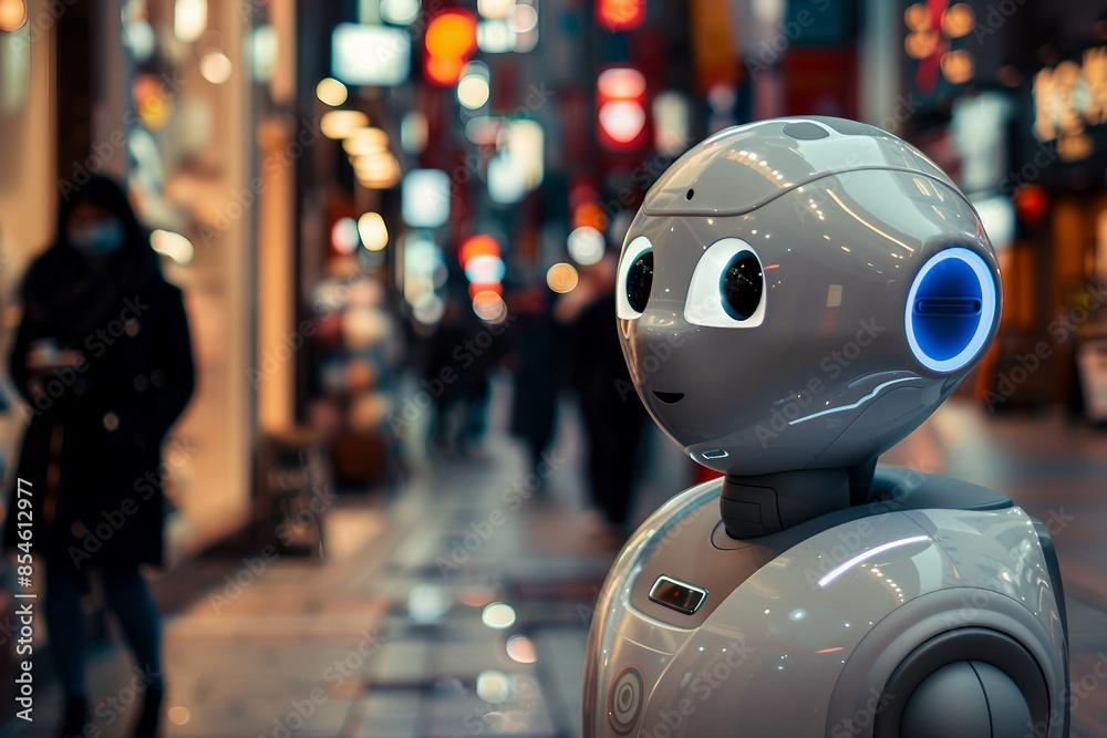 Generative AI creative picture Robot cyborg in activities of daily life routine living together with people Generative AI creative picture Robot cyborg in activities of daily life routine living together with people