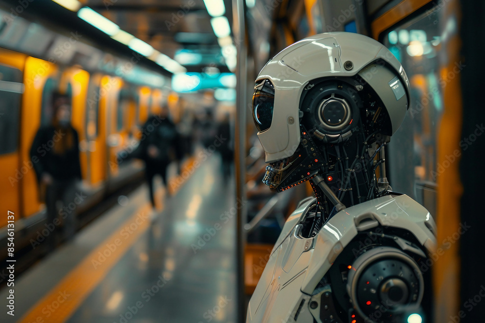Generative AI creative picture Robot cyborg in activities of daily life routine living together with people Generative AI creative picture Robot cyborg in activities of daily life routine living together with people