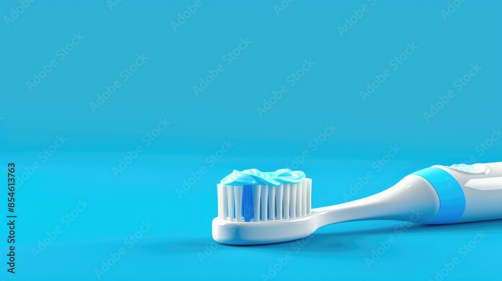Dental hygiene concept with toothpaste and toothbrush on blue background Dental hygiene concept with toothpaste and toothbrush on blue background