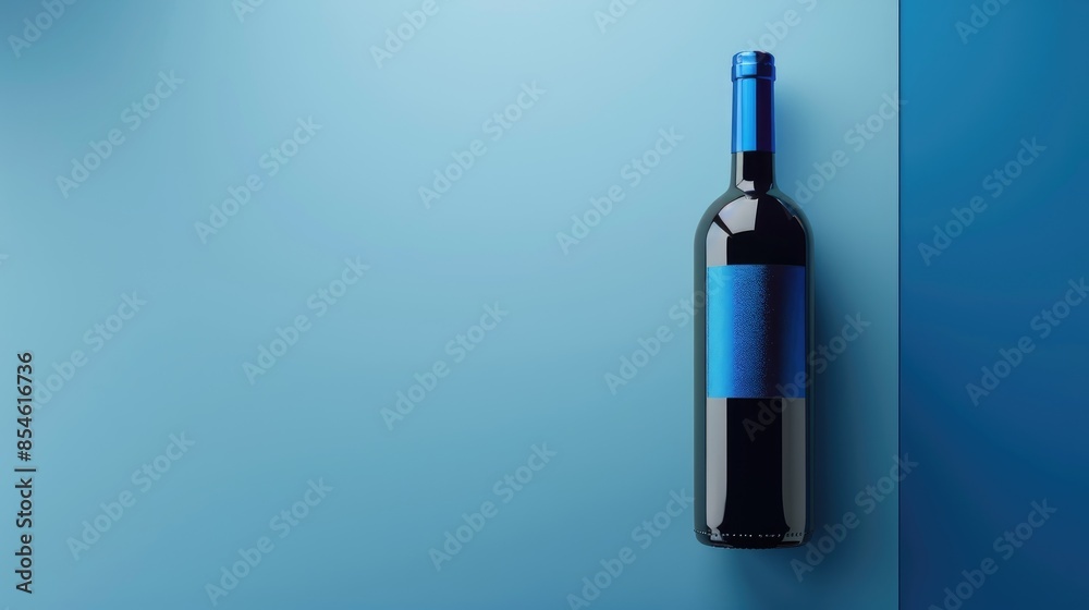 Minimal holiday wine bottle mockup with blue paint on a duotone background and copy space Minimal holiday wine bottle mockup with blue paint on a duotone background and copy space