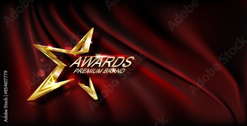 Award ceremony background with 3d gold star element and glitter light effect decoration.