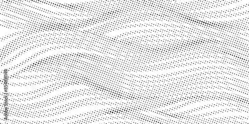 Abstract dot wave pattern. Wavy dots border, thin dotted line, particle soundwave, halftone lines, stripe motion