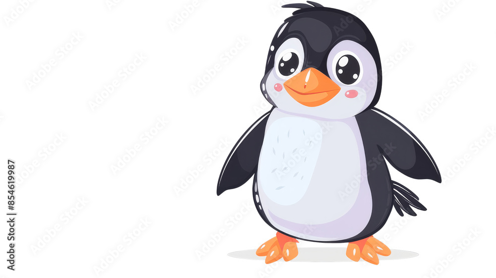 Fototapeta premium An adorable cartoon penguin with large eyes and a cheerful expression. The image is on a transparent background