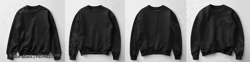An oversized black Drop Shoulder sweatshirt jumper sweater with transparent background cutout, front and back, PNG file. Mockup template for artwork designs. photo