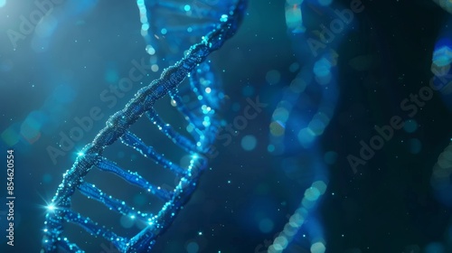 An animated 3D DNA double helix rotating in blue space © Mark