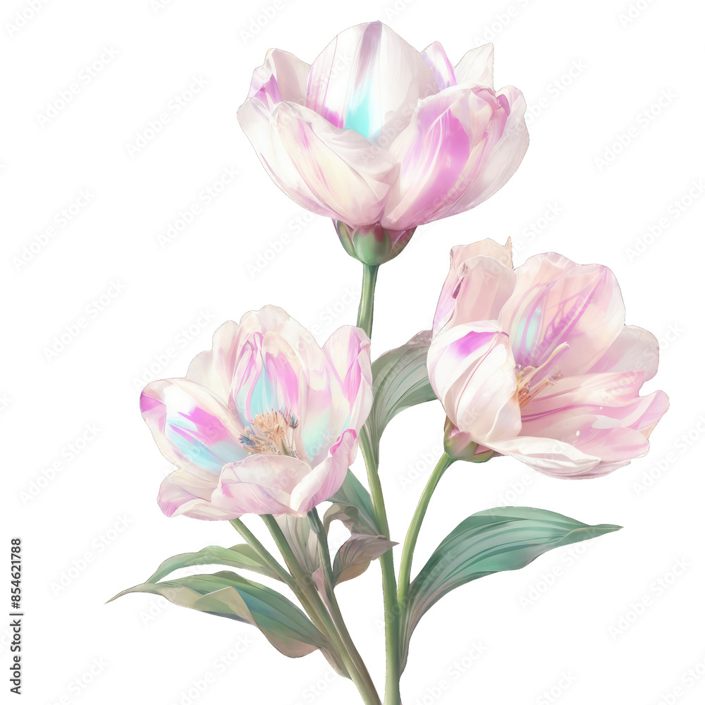A pink flower with a green stem in the style of digital illustrations, with detailed character design, colorful cartoonish designs, holographic, clipart in the style of digital illustrations, high res A pink flower with a green stem in the style of digital illustrations, with detailed character design, colorful cartoonish designs, holographic, clipart in the style of digital illustrations, high res