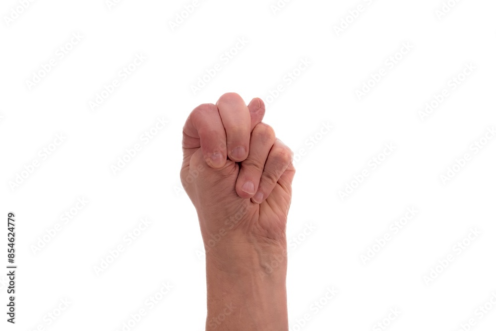 Hand signs. Male hand with thumb between fingers directed upward isolated on white background. Hand signs. Male hand with thumb between fingers directed upward isolated on white background.