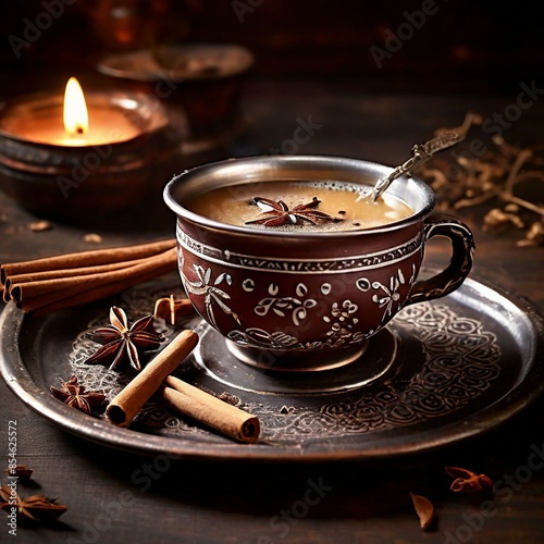 cup of  masallah chai  with cinnamon