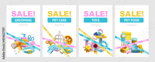 Pet essentials sale 3D icon vector illustration set