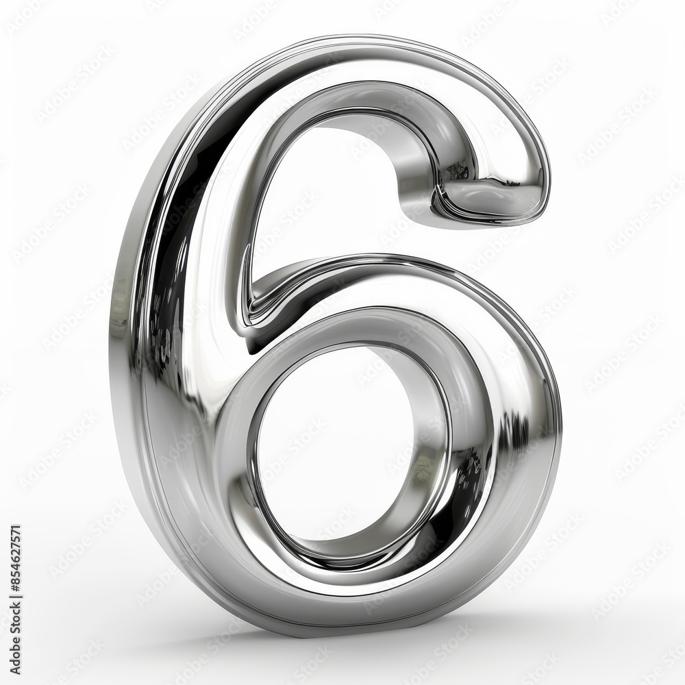 Modern illustration of metallic number 6 in the Y2K style