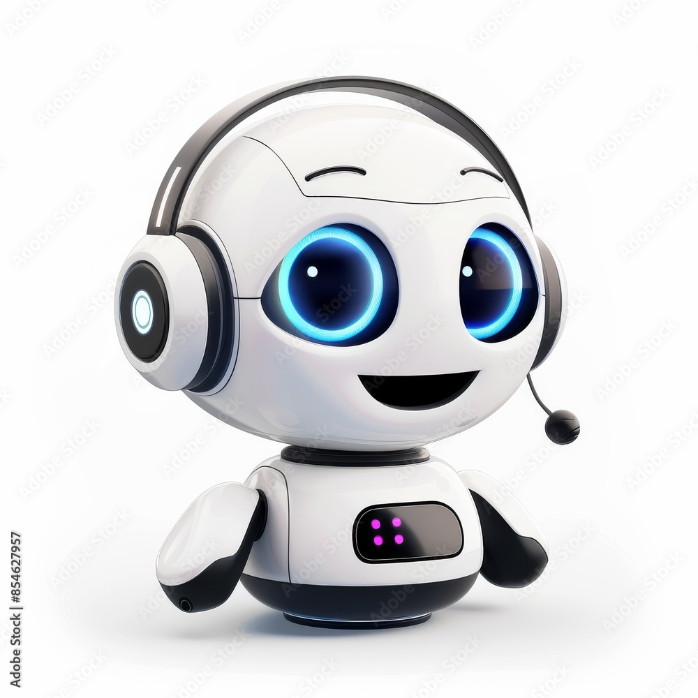 An icon of a DJ robot in a chatbot with headphones in 3D An icon of a DJ robot in a chatbot with headphones in 3D