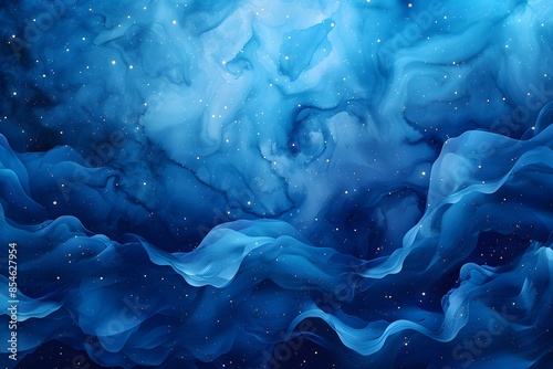 Abstract Cosmic Art: Ethereal Blue Nebula with Starry Expanses for Modern Design and Print photo