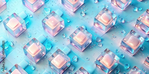 Pastel Ice Cubes on a Grid  Abstract WaterThemed Background for Posters and Prints photo