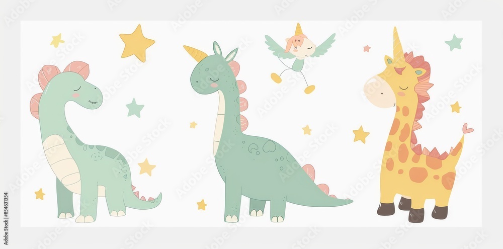 The cute animals are presented in a modern illustration with a white background and a height measurement. The cute animals are presented in a modern illustration with a white background and a height measurement.