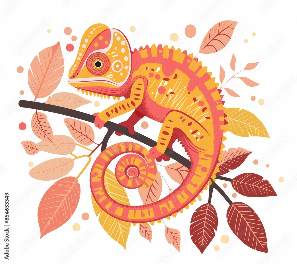 A cute chameleon modern character posing in the jungle against a white background A cute chameleon modern character posing in the jungle against a white background