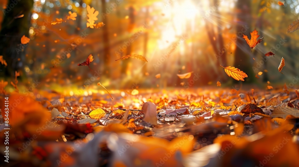 The background has blurred orange leaves in a park in autumn and a colorful universal natural autumn background. The background has blurred orange leaves in a park in autumn and a colorful universal natural autumn background.