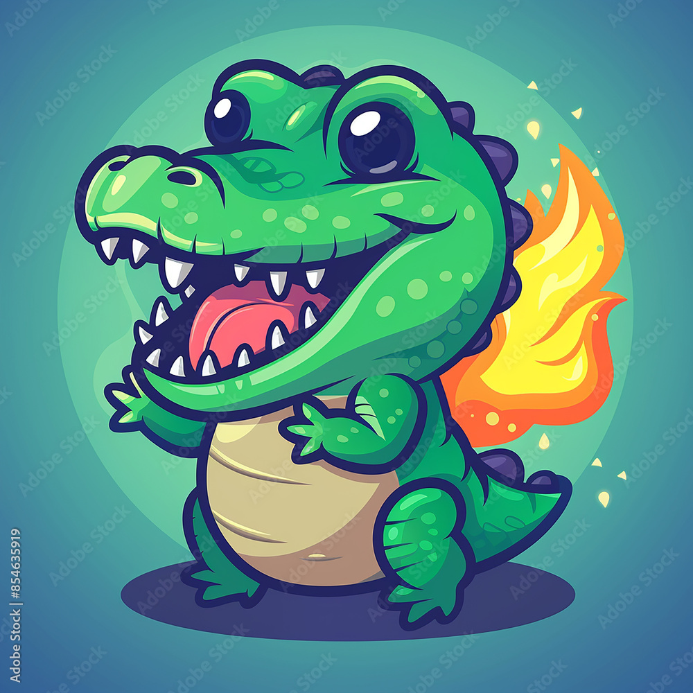 Fototapeta premium Vector_Crocodile_bites_with_flame_cartoon_vector