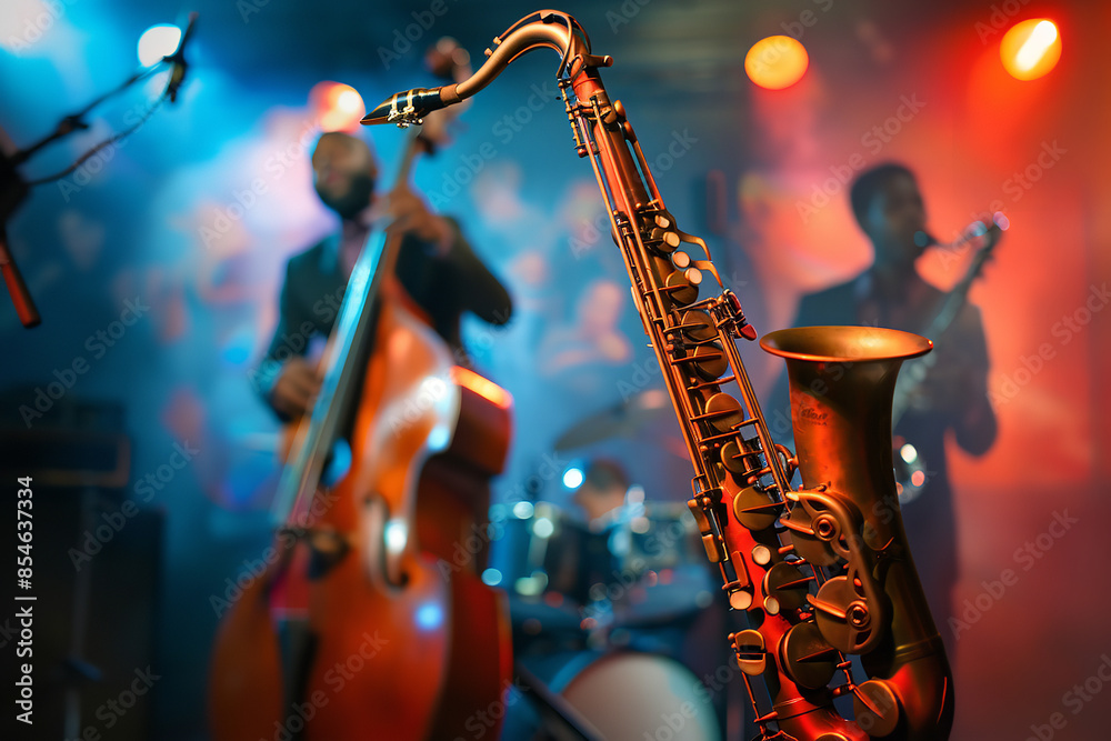Obraz premium Jazz Band in Full Swing Performance with Emotional Expressions 