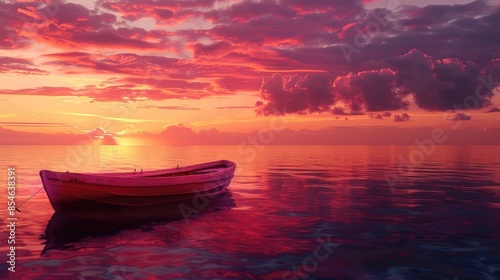 Vivid and striking sunrise scene featuring an unknown boat Natural beauty captured